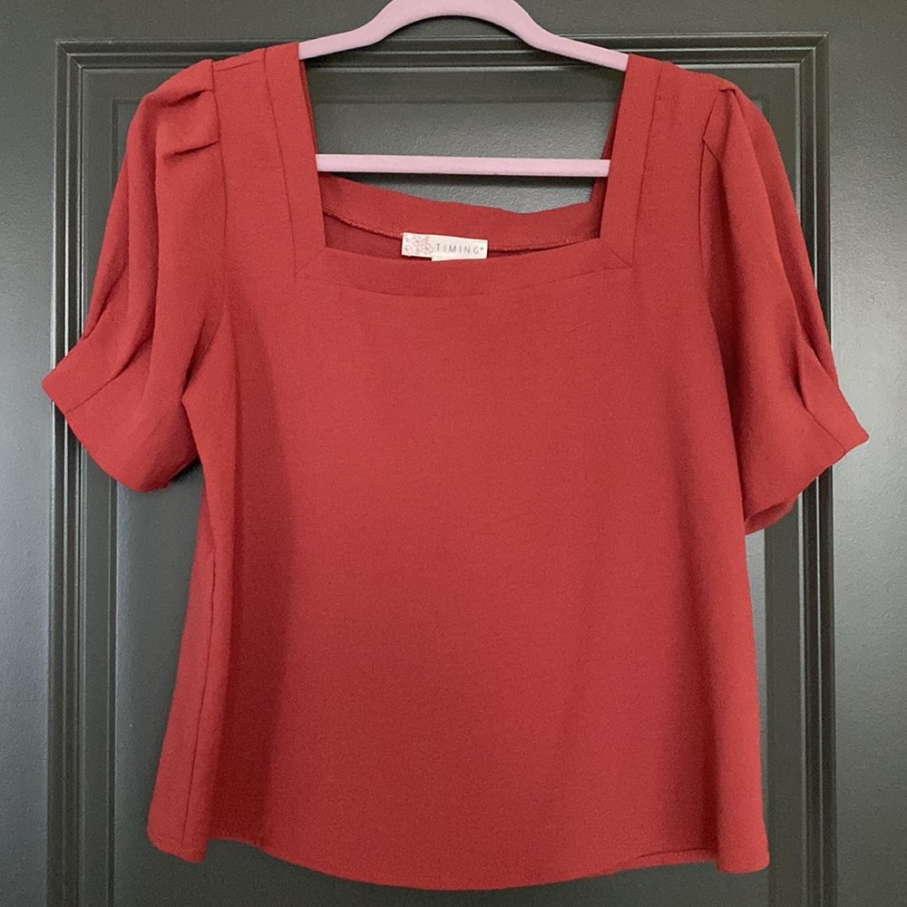 Timing Red Boxy Blouse Short Sleeve